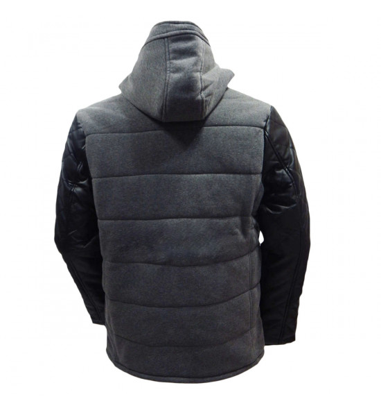 Rx Jaqueta Moletom Alma de Praia Cinza Com Manga de Couro LANÇAMENTO - 2