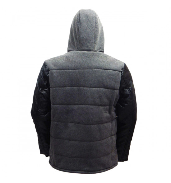 Rx Jaqueta Moletom Alma de Praia Cinza Com Manga de Couro LANÇAMENTO - 4