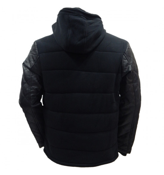 Rx Jaqueta Moletom Alma de Praia Preta Com Manga de Couro LANÇAMENTO - 2