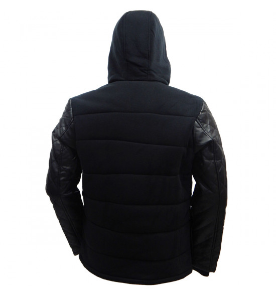 Rx Jaqueta Moletom Alma de Praia Preta Com Manga de Couro LANÇAMENTO - 4