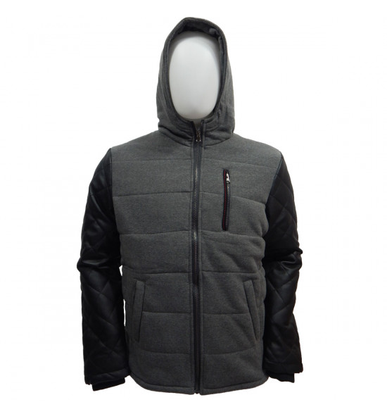 Rx Jaqueta Moletom Alma de Praia Cinza Com Manga de Couro LANÇAMENTO - 3