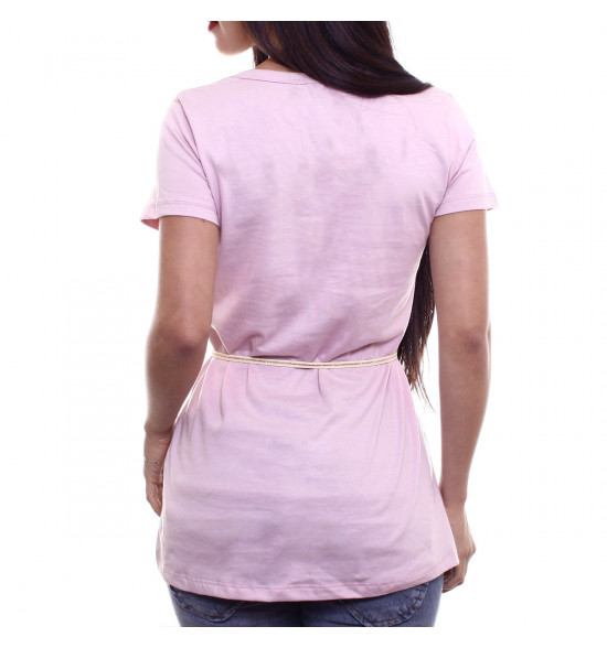 Sx Camiseta Alma De Praia Maxi V Rose C/ Cinto Lurex - 2