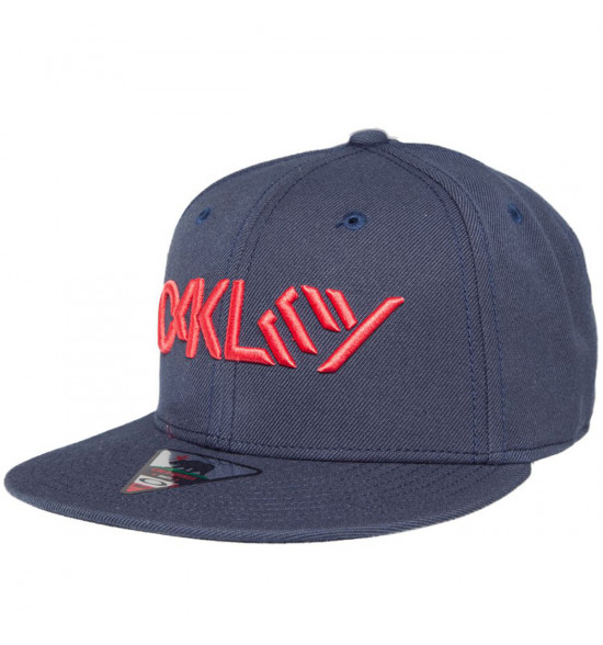 Boné Oakley Octane Snapback Azul com Logo Vermelho