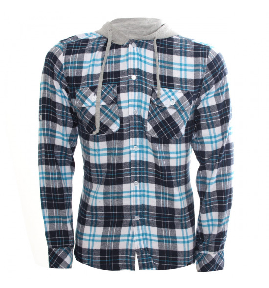 Rx Camisa Alma De Praia Xadrez Azul Flanelada Com Capuz