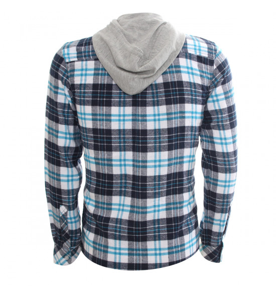 Rx Camisa Alma De Praia Xadrez Azul Flanelada Com Capuz - 2