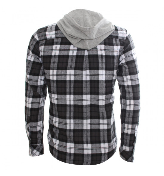 Rx Camisa Alma De Praia Xadrez Preta Flanelada Com Capuz - 2