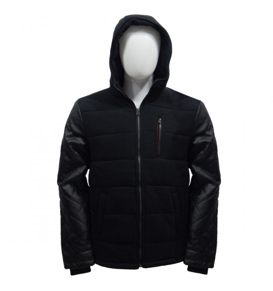 Rx Jaqueta Moletom Alma de Praia Preta Com Manga de Couro LANÇAMENTO - 3