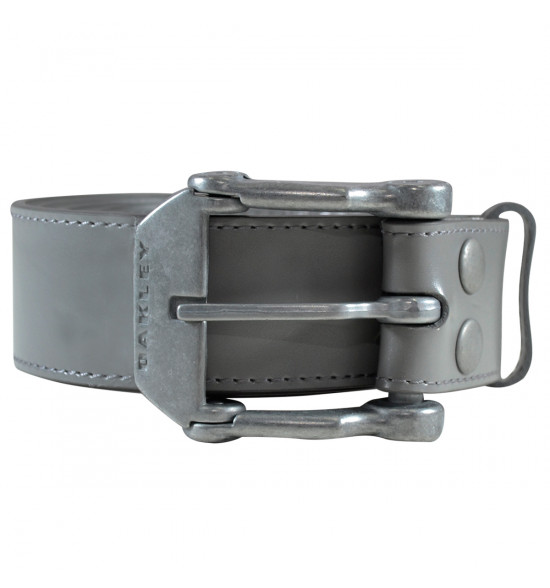 Cinto Oakley Couro Liso Cinza Leather Belt