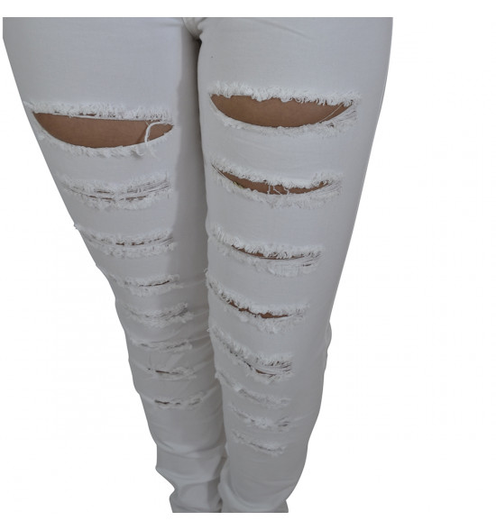 Calça Slim Jeans Alma de Praia Destroyed Branca - 3