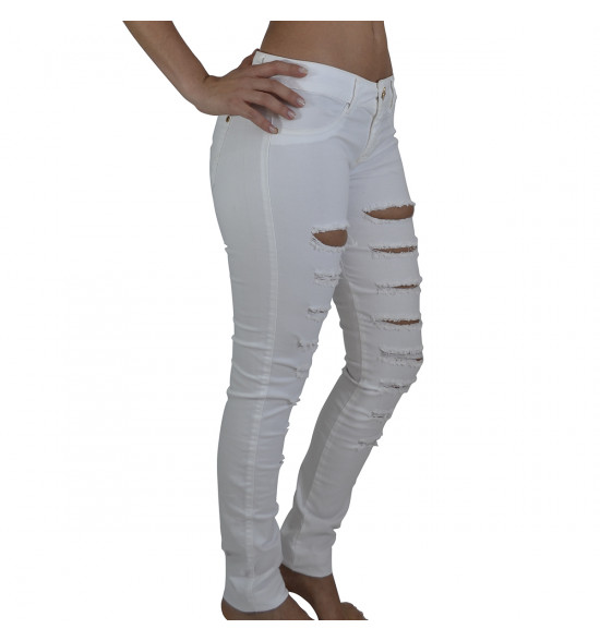 Calça Slim Jeans Alma de Praia Destroyed Branca - 2