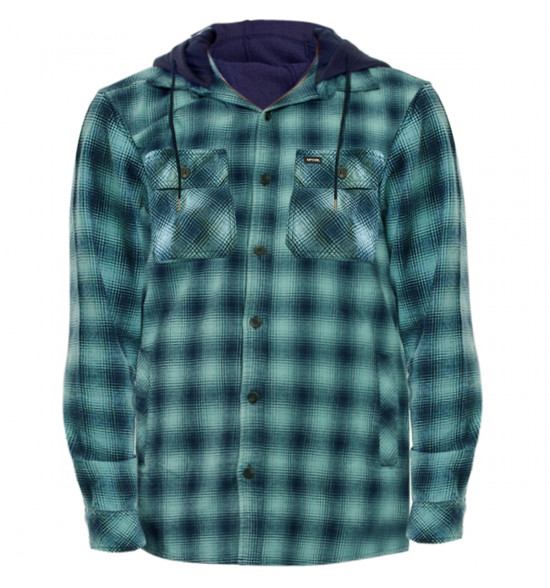 Camisa Rip Curl Flanelada Xadrez com Capuz Grunter Hood Shirt Navy