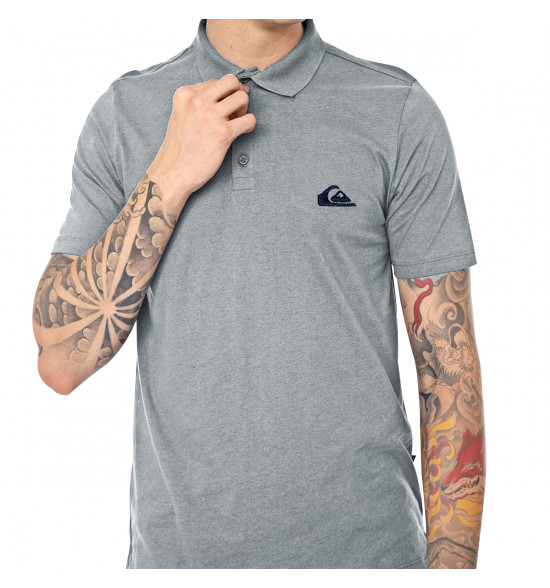 Camisa Polo Quiksilver Embroidery Piquet Cinza Mescla - 3