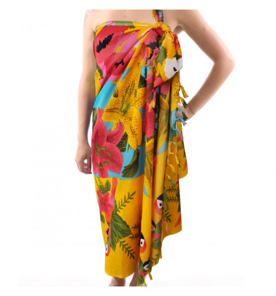 Canga Alma de Praia Poliéster Papagaios Amarela - 2