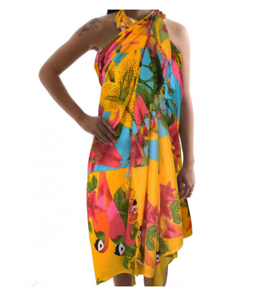 Canga Alma de Praia Poliéster Papagaios Amarela - 3