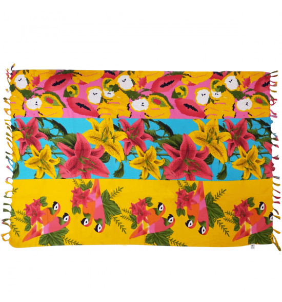 Canga Alma de Praia Poliéster Papagaios Amarela - 4