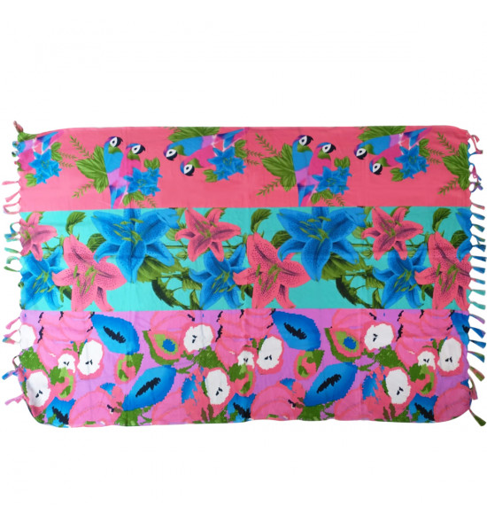 Canga Alma de Praia Poliéster Papagaios Rosa - 4