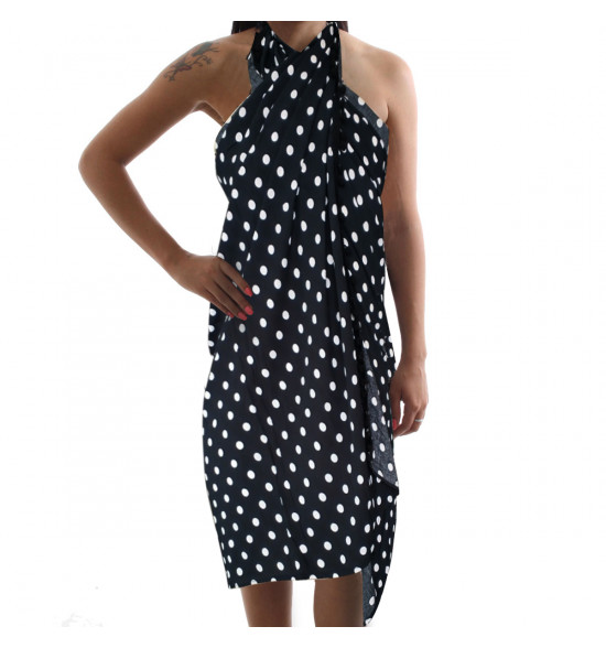 Canga Alma de Praia Preta com Bolinhas Brancas - 3