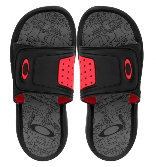 Chinelo Oakley Super Coil Slide Preto Com Vermelho