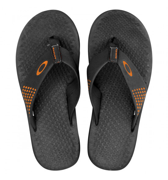 Chinelo Oakley Lines Preto Com Laranja