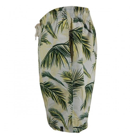 Rx Bermuda Alma de Praia Água com Elastico Branca Folhas - 3