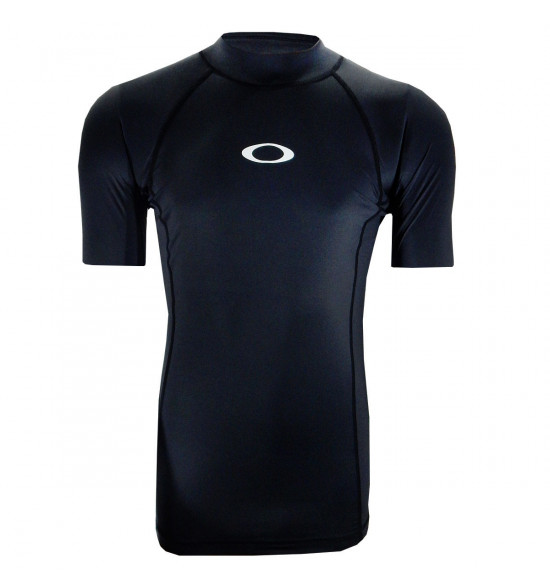 Camiseta de Lycra Oakley Manga Curta Preta Logo Tradicional LANÇAMENTO EM PROMOÇÃO