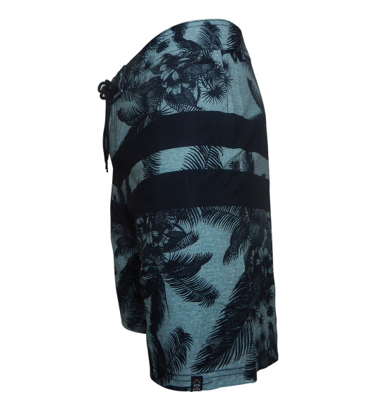 Rx Bermuda Água Alma de Praia Azul com Estampa de Folhas - 3