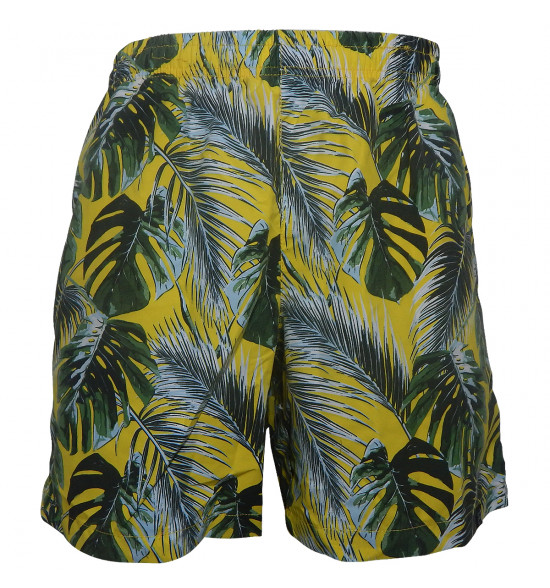 Shorts Alma de Praia Água Estampa Folhas Amarelo