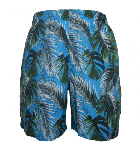 Shorts Alma de Praia Água Estampa Folhas Azul