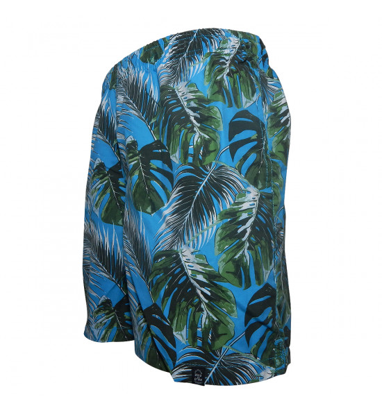 Shorts Alma de Praia Água Estampa Folhas Azul - 3