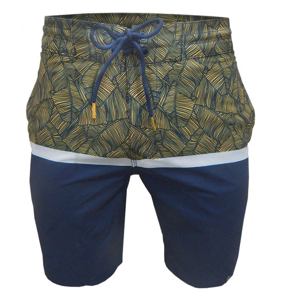 Rx Bermuda Água Alma de Praia Boardshort Azul com Amarelo