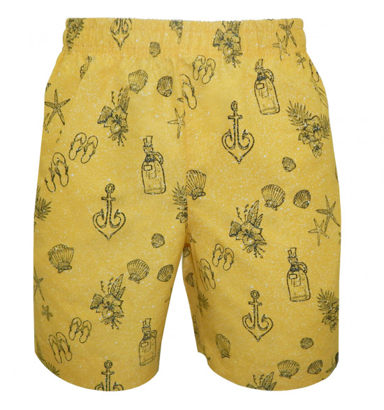 Shorts Alma de Praia Água Estampa Praia Yellow