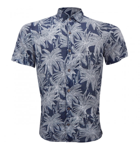 Camisa Alma de Praia Linho Estampa Azul