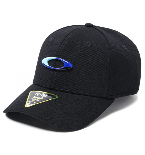 Boné Oakley Tincan 6 Panel Stretch Preto com Logo Azul
