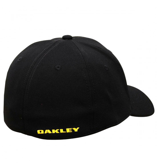 Boné Oakley Tincan 6 Panel Stretch Preto com Logo Amarelo - 2