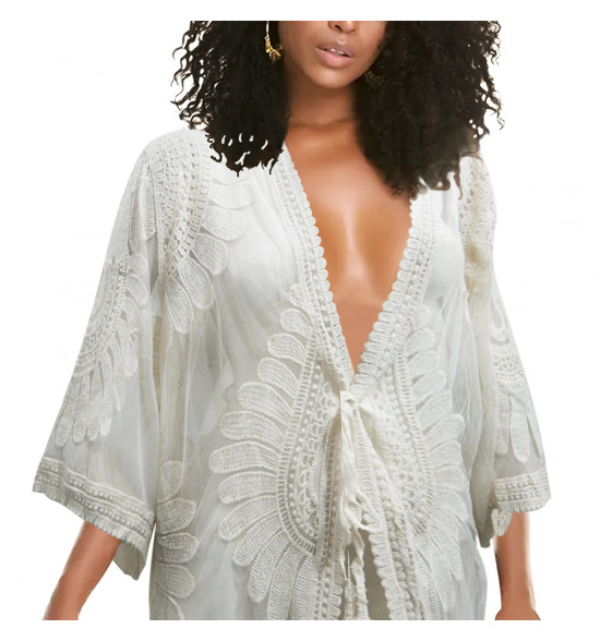 Saída de Praia Kimono Alma de Praia Off White - 3