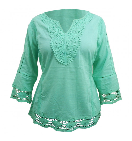 Saída Alma de Praia Feminina Rendado Verde Pastel