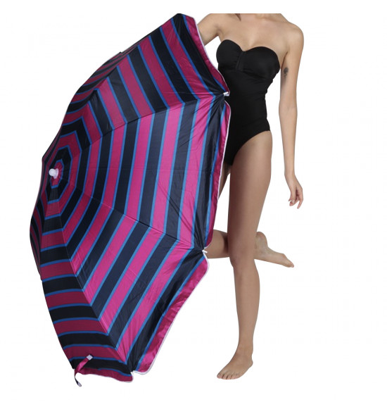 Guarda-sol Alma de Praia Ipanema Rosa com Listras Cinza - 4