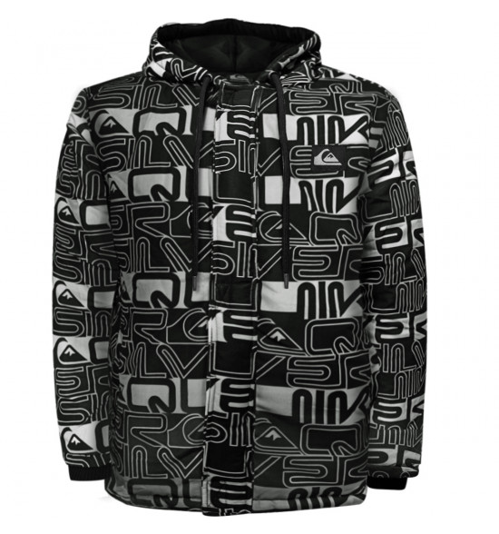 Jaqueta Quiksilver Puff Word Block Full Print Preta