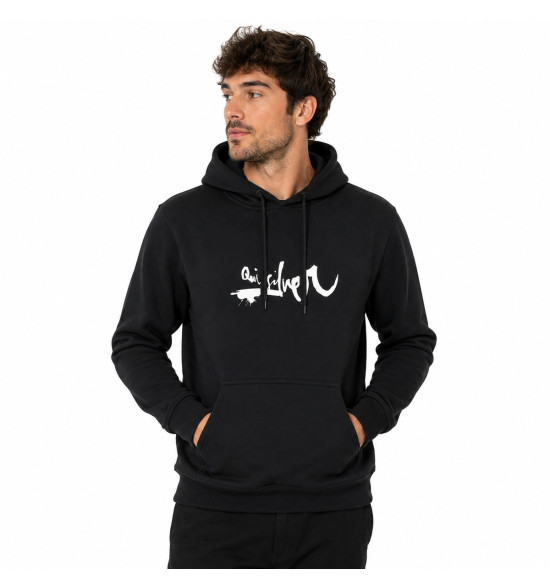 Moletom Quiksilver Impaired Logo DNA Preto Fechado com Capuz