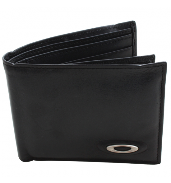 Carteira Oakley de Couro Preto Leather Wallet
