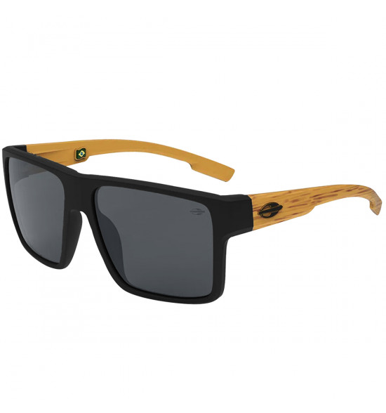 Óculos Mormaii Macau Wood Preto Fosco com Hastes de Madeira/ Lente Cinza