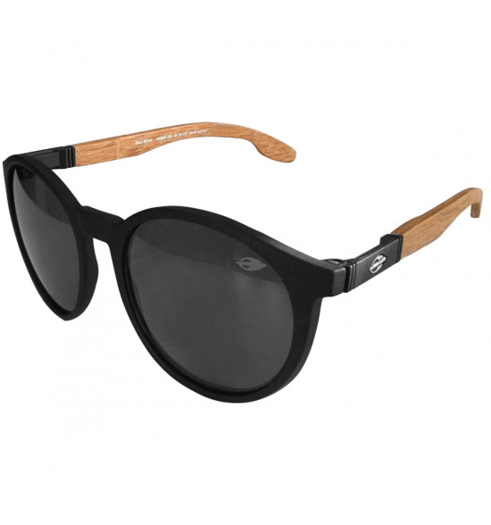 Óculos Mormaii Maui Wood Preto Fosco Hastes em Madeira/ Lente Cinza