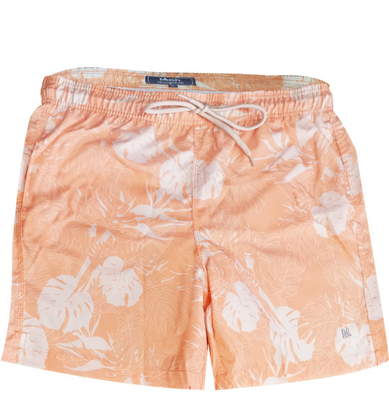 Shorts Água Mash Casual Folhagem Laranja e Branco