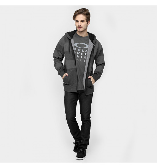 Moletom Oakley Essential Stripes Preto Com Cinza - 3